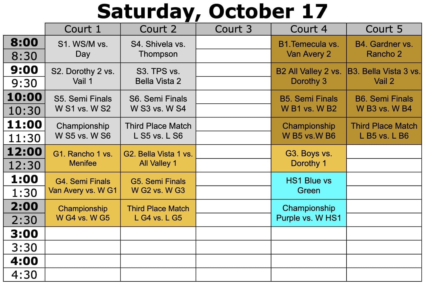 Finals Court Schedule